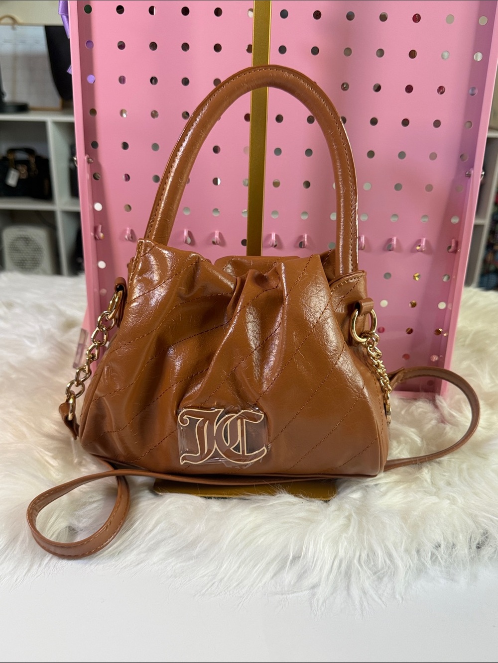 Juicy Couture Brown Quilted Leather Shoulder Bag with Gold Chain